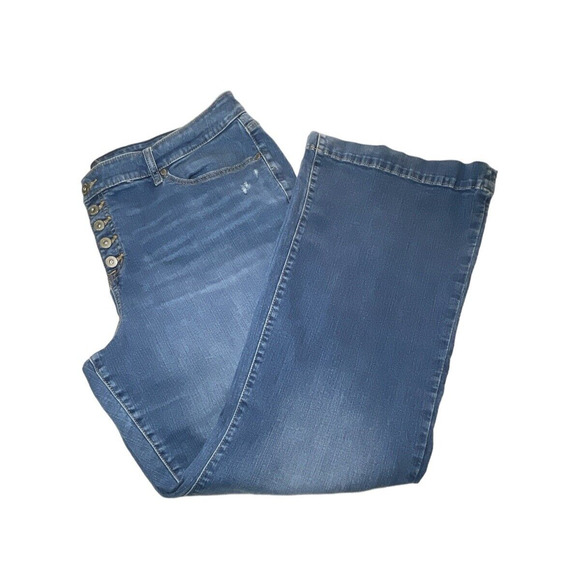 Torrid Mid-Rise Flare Jeans 22R Womens Distressed Button Fly Vintage Stretch - Picture 1 of 10